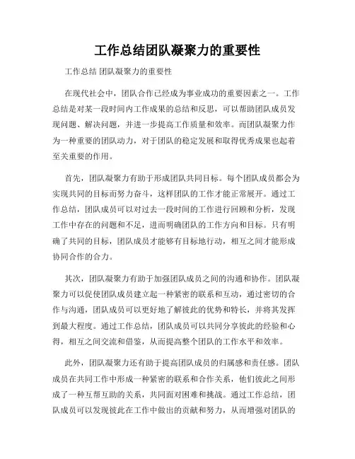 工作总结团队凝聚力的重要性
