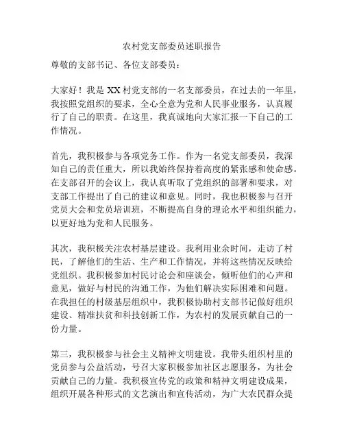 农村党支部委员述职报告