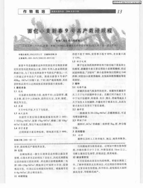 面包小麦新春9号高产栽培规程