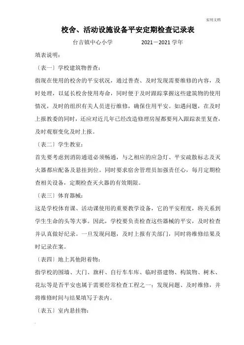 校舍、活动设施设备安全定期检查记录表