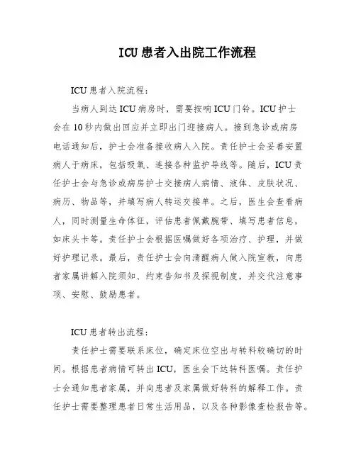 ICU患者入出院工作流程