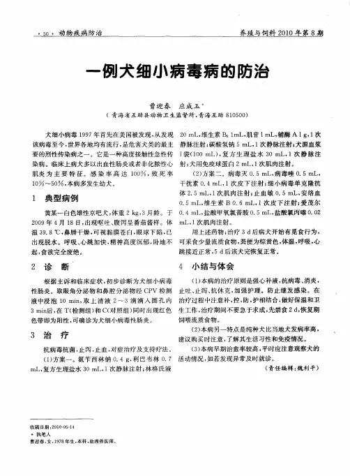 一例犬细小病毒病的防治