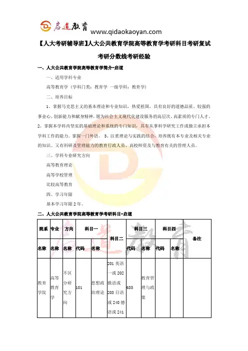 【人大考研辅导班】人大高等教育学考研科目考研复试考研分数线考研经验