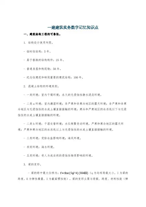 一建建筑实务数字记忆知识点