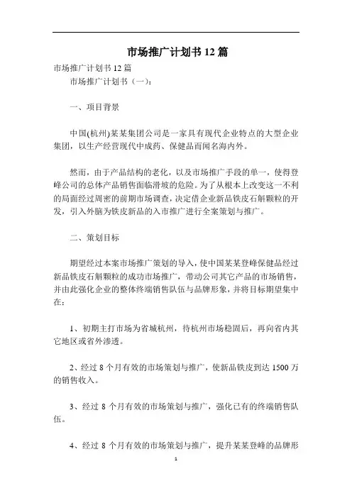 市场推广计划书12篇