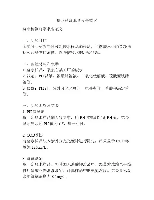 废水检测典型报告范文