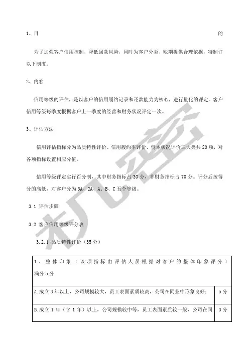 客户信用等级评定标准