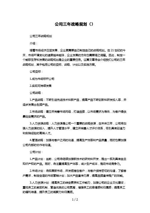 公司三年战略规划()