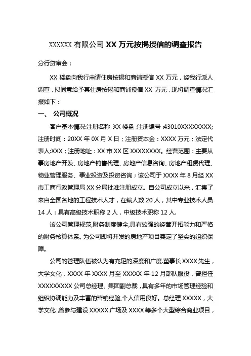 某房地产公司在某银行的按揭授信报告
