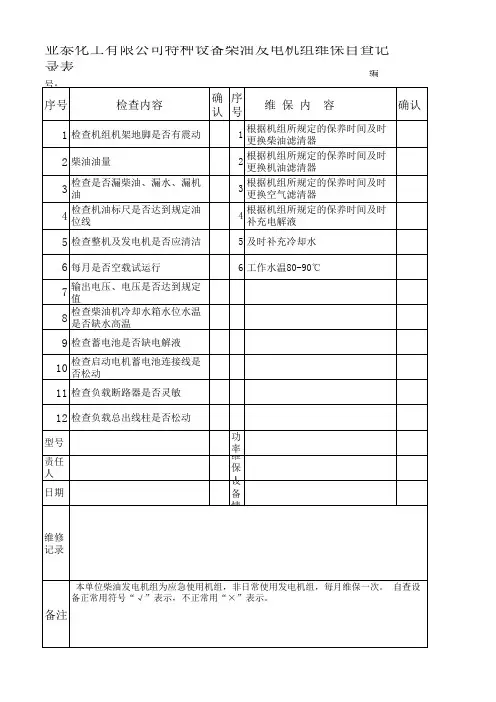 (三)发电机维保记录表