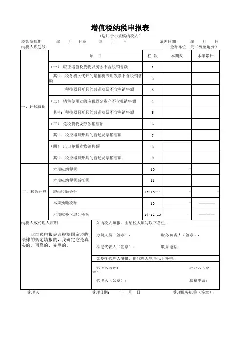 小规模增值税申报表(有公式)