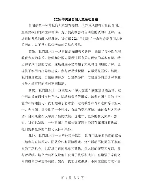2024年关爱自闭儿童活动总结
