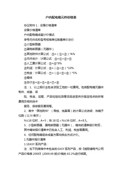 户内配电箱元件价格表