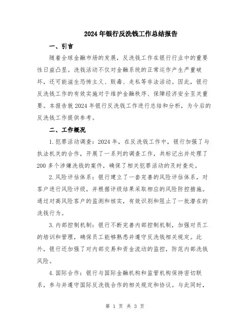 2024年银行反洗钱工作总结报告