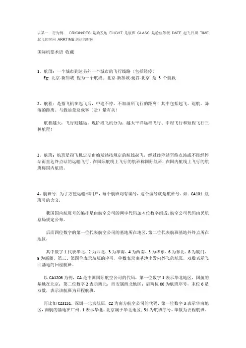 国际机票术语