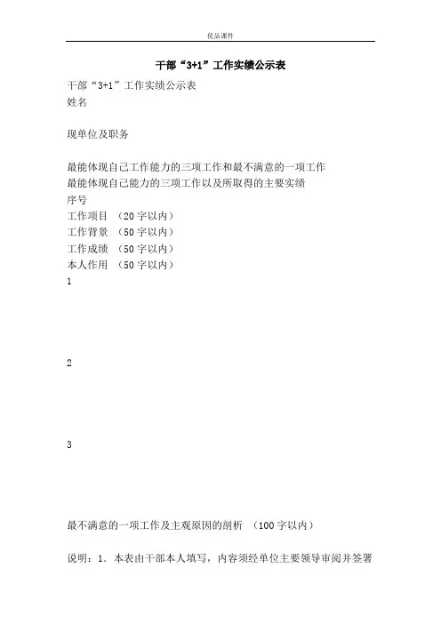 干部“3+1”工作实绩公示表