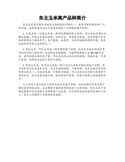 东北玉米高产品种简介