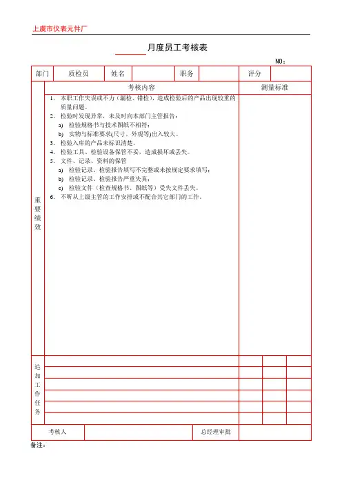 质检员月度考核标准