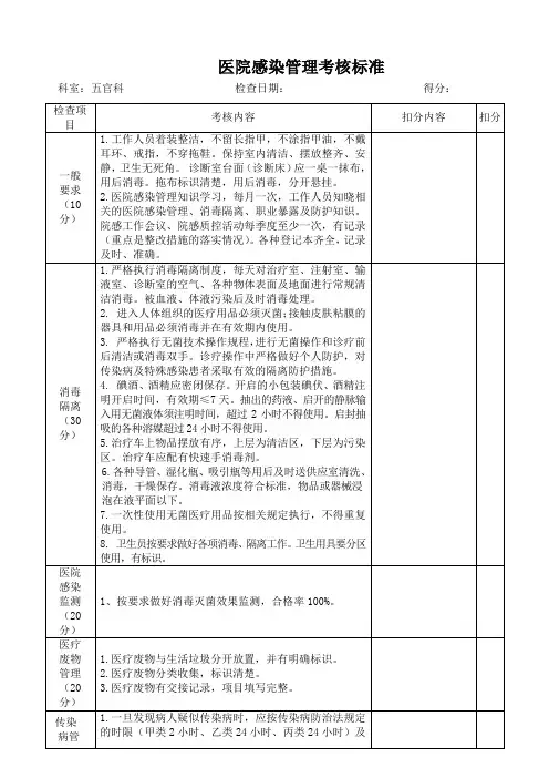 医院感染管理考核标准 (3)