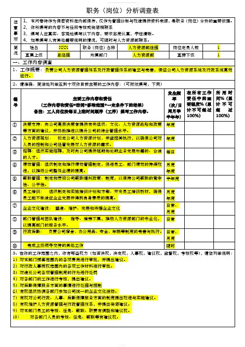 职务调查表(模板)