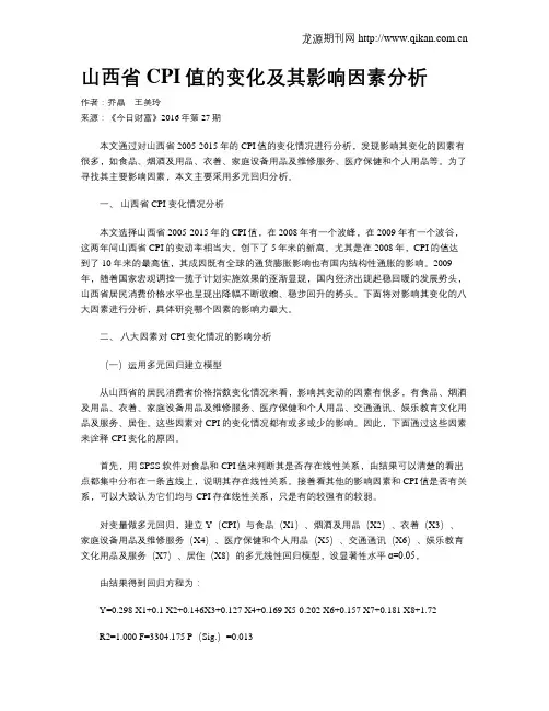山西省CPI值的变化及其影响因素分析