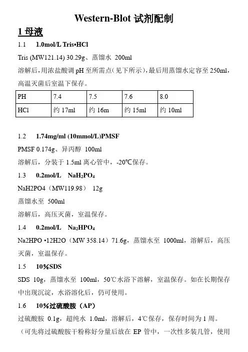 weston blot相关试剂配方-机能实验室