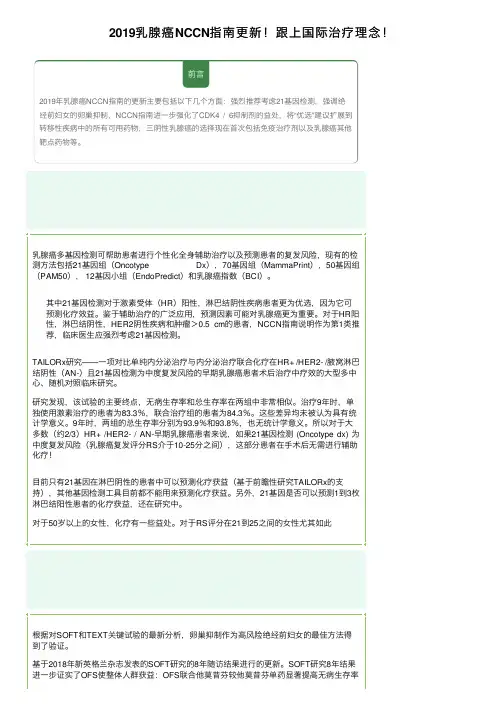 2019乳腺癌NCCN指南更新！跟上国际治疗理念！