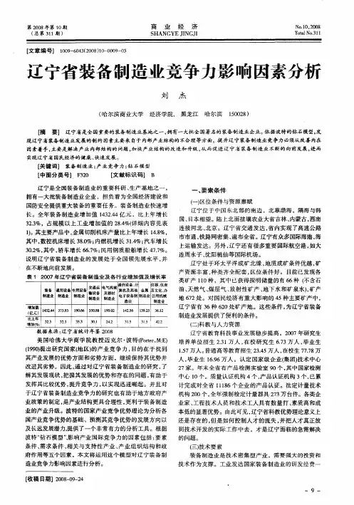 辽宁省装备制造业竞争力影响因素分析