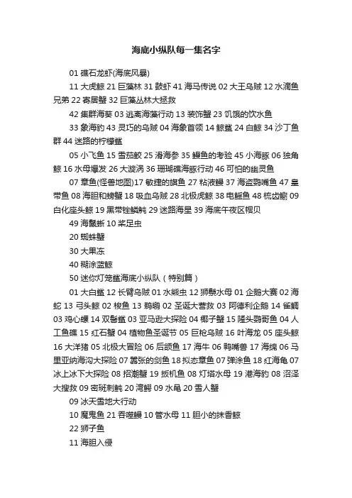 海底小纵队每一集名字