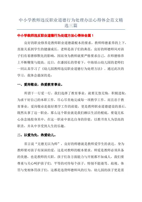 中小学教师违反职业道德行为处理办法心得体会范文精选三篇