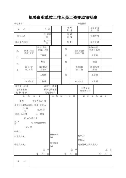 入档变动审批表：机关事业单位工作人员工资变动审批表