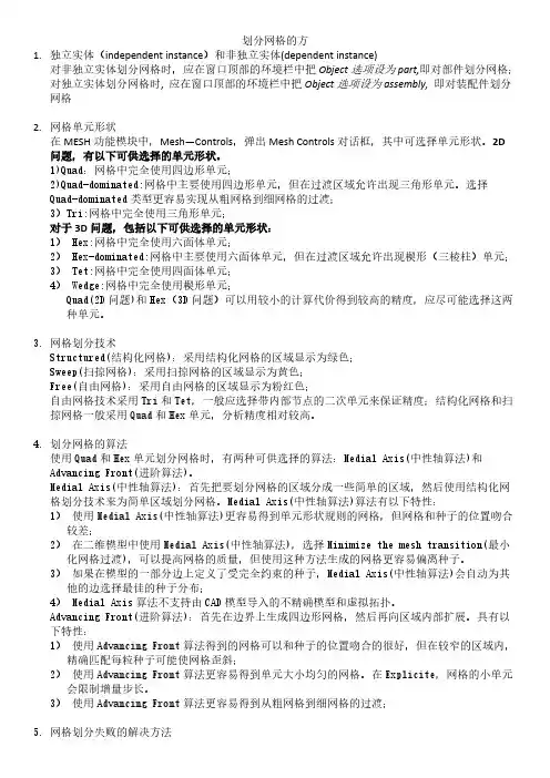ABAQUS 划分网格的方法念书总结