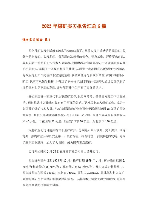 2023年煤矿实习报告汇总6篇_1