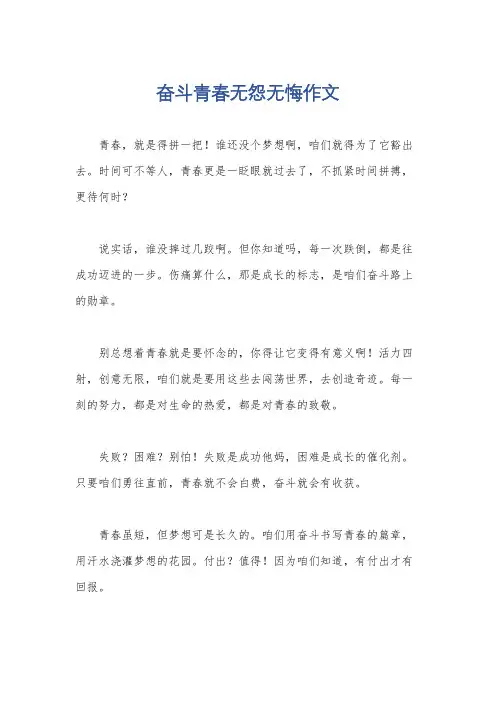 奋斗青春无怨无悔作文