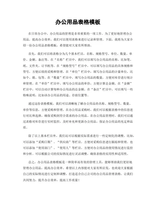 办公用品表格模板