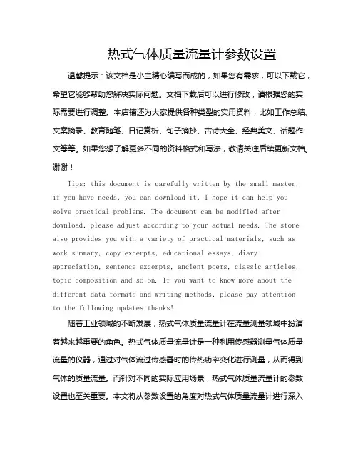 热式气体质量流量计参数设置