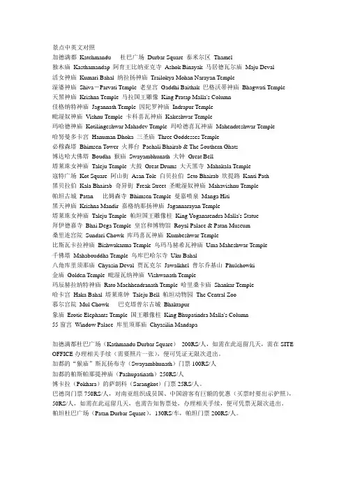 尼泊尔知名景点介绍(含中英文对照)