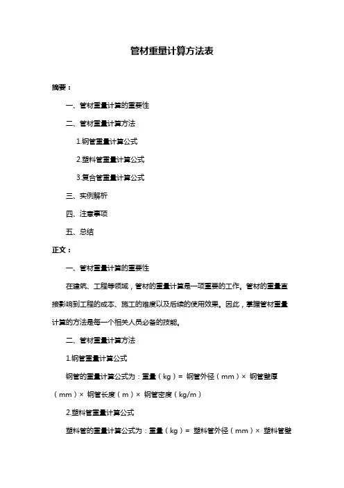 管材重量计算方法表