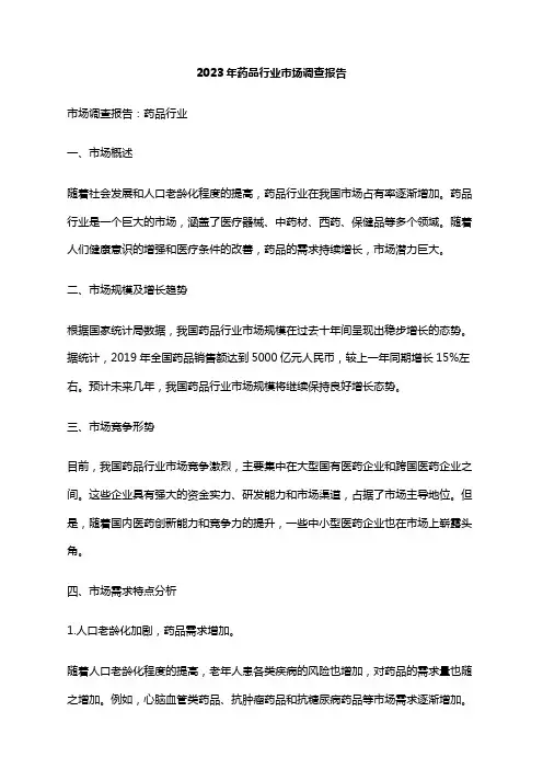 2023年药品行业市场调查报告