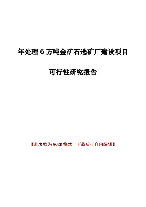 年处理6万吨金矿石选矿厂建设项目可行性研究报告