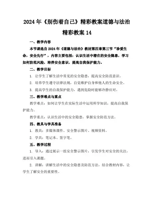 2024年《别伤着自己》精彩教案道德与法治精彩教案14