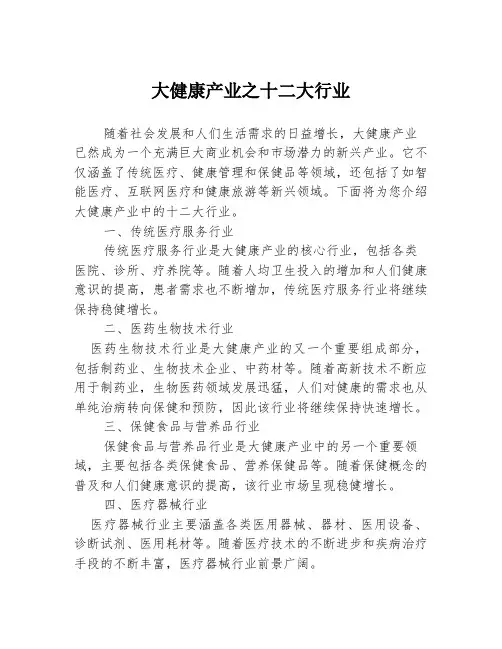 大健康产业之十二大行业
