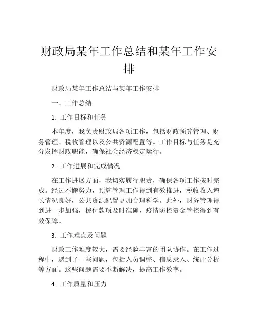 财政局某年工作总结和某年工作安排