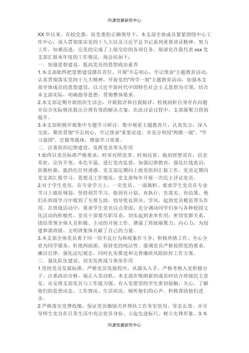 高校党支部书记述职报告工作总结