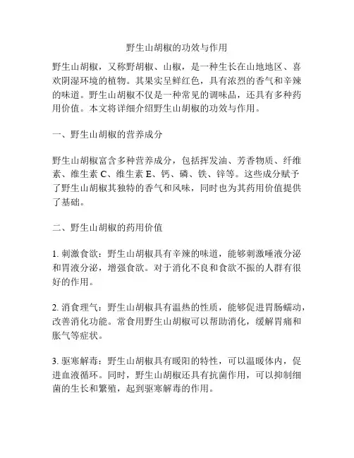 野生山胡椒的功效与作用