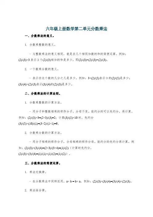 六年级上册数学第二单元分数乘法