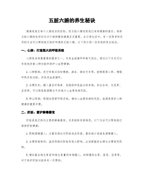 五脏六腑的养生秘诀