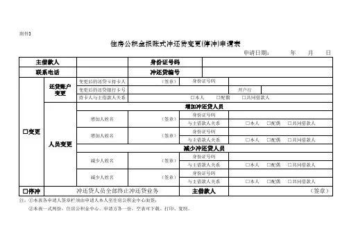 住房公积金报账式冲还贷变更(停冲)申请表