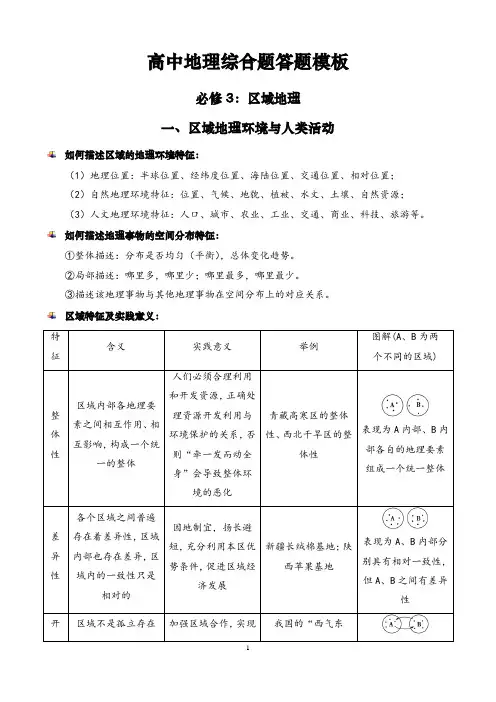 高中地理综合题答题模板(必修3)