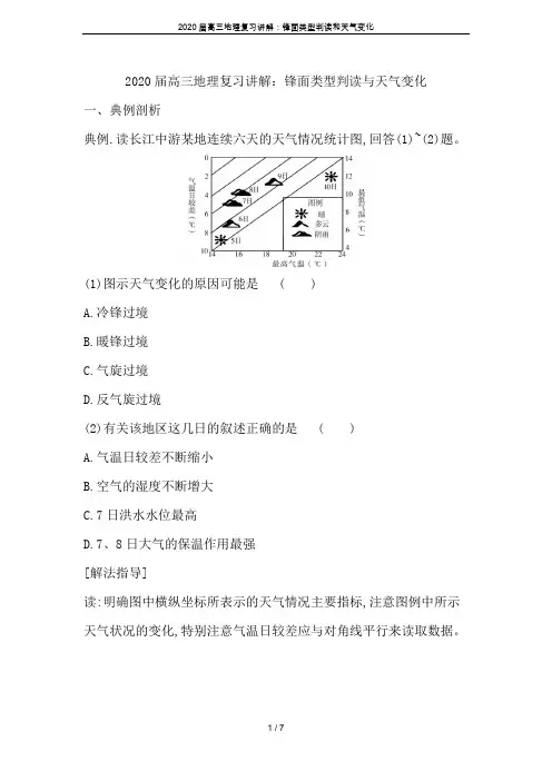 2020届高三地理复习讲解：锋面类型判读和天气变化